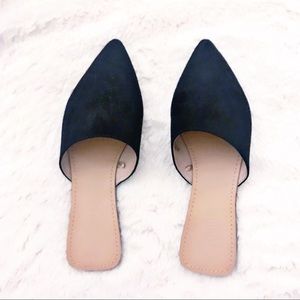 Black Faux Suede Mules